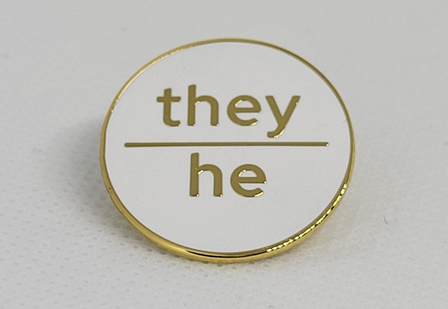 Modern Minimalist Pronoun Pin | They He Pin | Choose White & Gold or White/Black | They/He Pronoun Button | Nonbinary Pronoun Pin