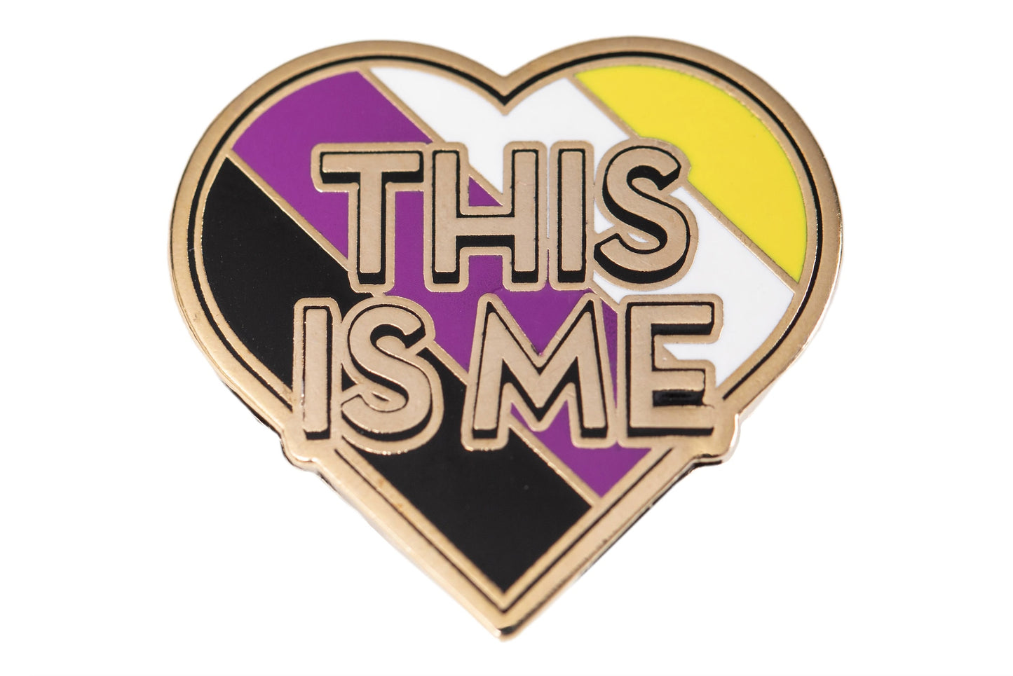 Nonbinary Pride Enamel Pin | "This Is Me" The Greatest Showman Heart Shaped Enby Pride Flag Pin