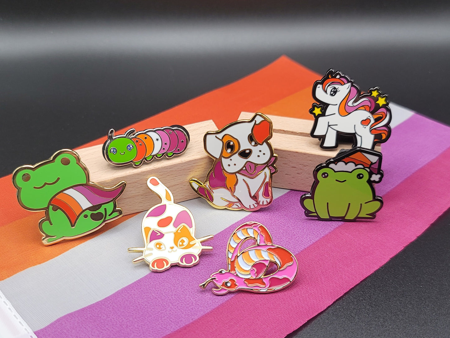 Lesbian Frog Pin | Chibi lgbtq Frog Enamel Pin with WLW Lesbian Pride Flag Beanie or Santa Hat for Gay Christmas