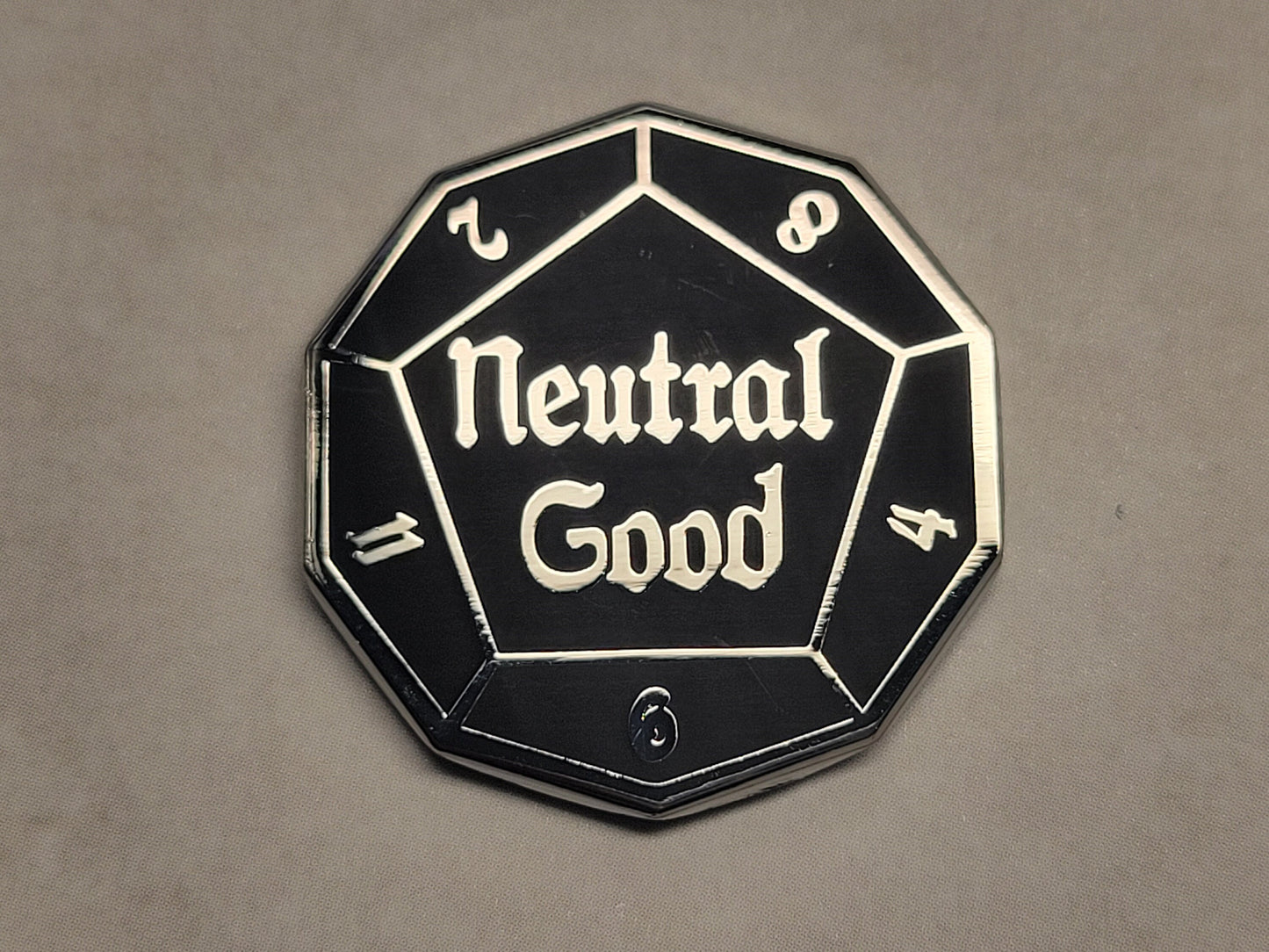 Neutral Good DnD Alignment d12 Dice Enamel Pin | Silver Finish Gamer Pin | Geeky Gift for Gamers & Fans