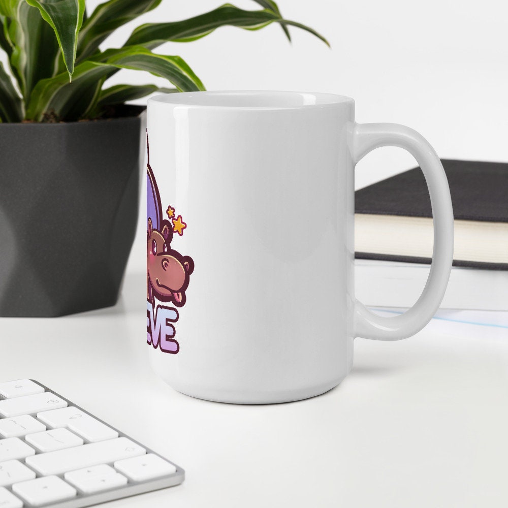 North American House Hippo Canadian Folklore Cryptid Tiny Hippopotamus Cute Character White Ceramic Mug - 11 oz or 15 oz