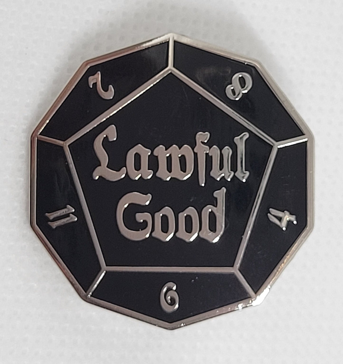 Lawful Good DnD Alignment d12 Dice Enamel Pin Silver or Gold Finish | Geeky Gift for Gamers & Fans