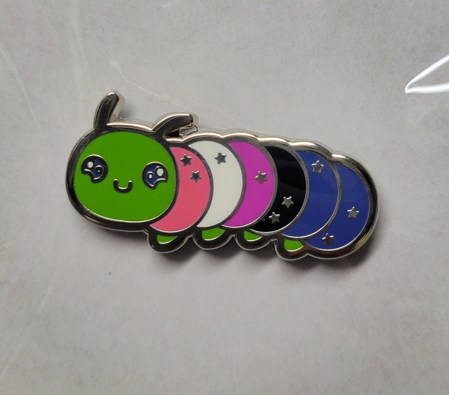 Genderfluid Pride Pin | Caterpillar Chibi Enamel Pin in Genderfluid Pride Flag Colors | LGBTQ+ Pins | Subtle Pride Jewelry Accessory