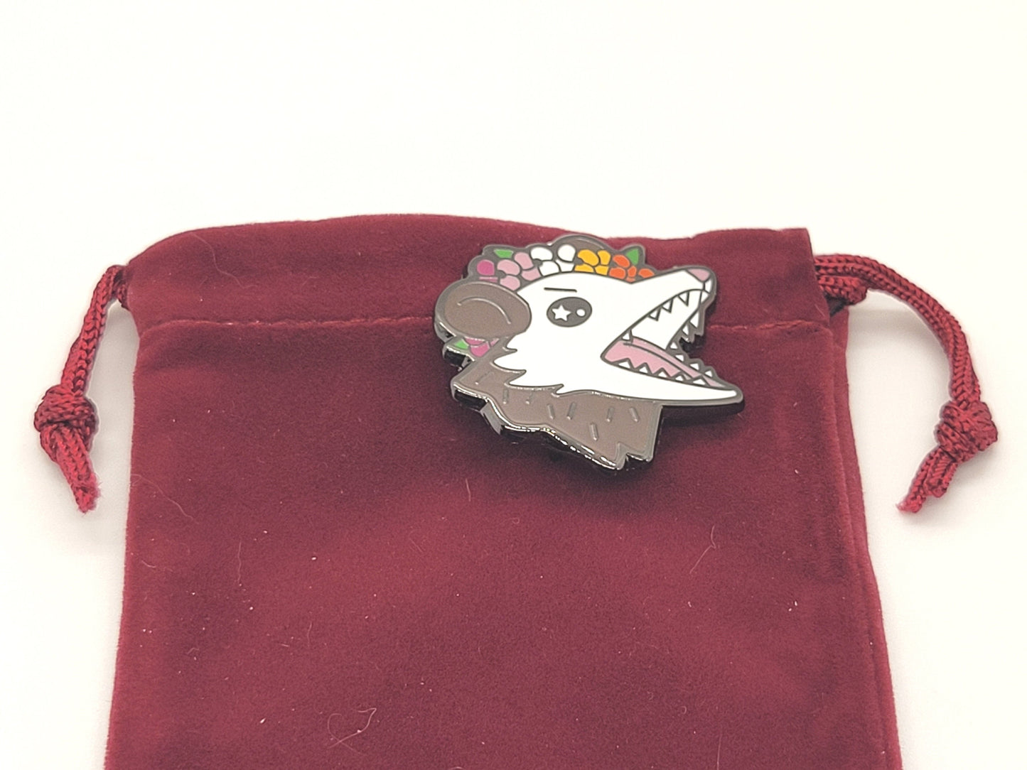 Lesbian Pride Possum in Flower Crown Screams in Gay | WLW Trash Opossum Enamel Pin Listens to Girl In Red | LGBTQ Pin