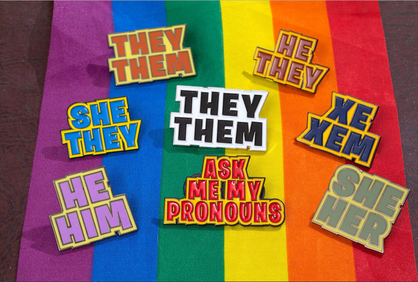 He Him Pronoun Pin Block Letters | Masc Male Hard Enamel Pronoun Button Badge