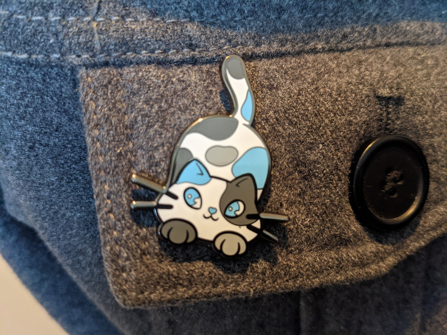 Demiboy Pin Purride Chibi Cat Hard Enamel Pin in Demiboy Pride Flag Colors | LGBTQ+ Subtle Demiboy Pride Jewelry