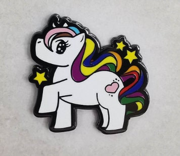Chibi Unicorn Progress Pride Enamel Pin | Enamel Gay My Little Pony Pin with Subtle Pride Flag Colors | LGBTQ+ Pins | Pride Jewelry