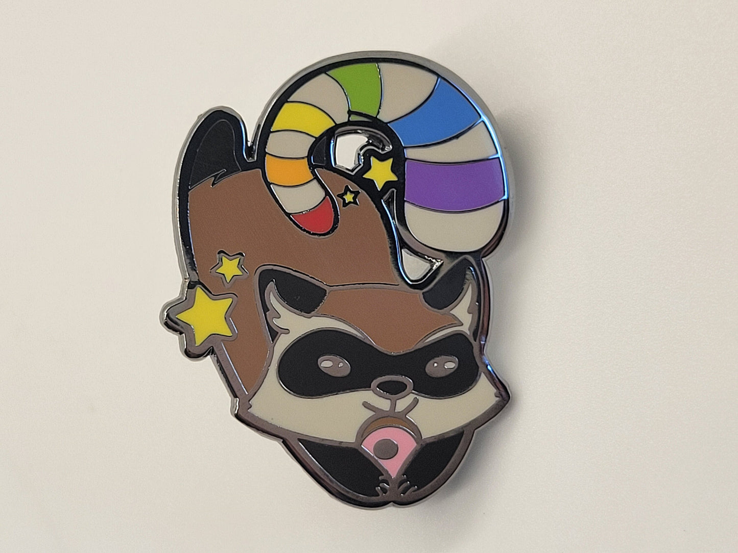 Rainbow Pride Raccoon Enamel Lapel Pin | LGBTQ Gay Pride Flag Chibi Trash Panda Hard Enamel Pin
