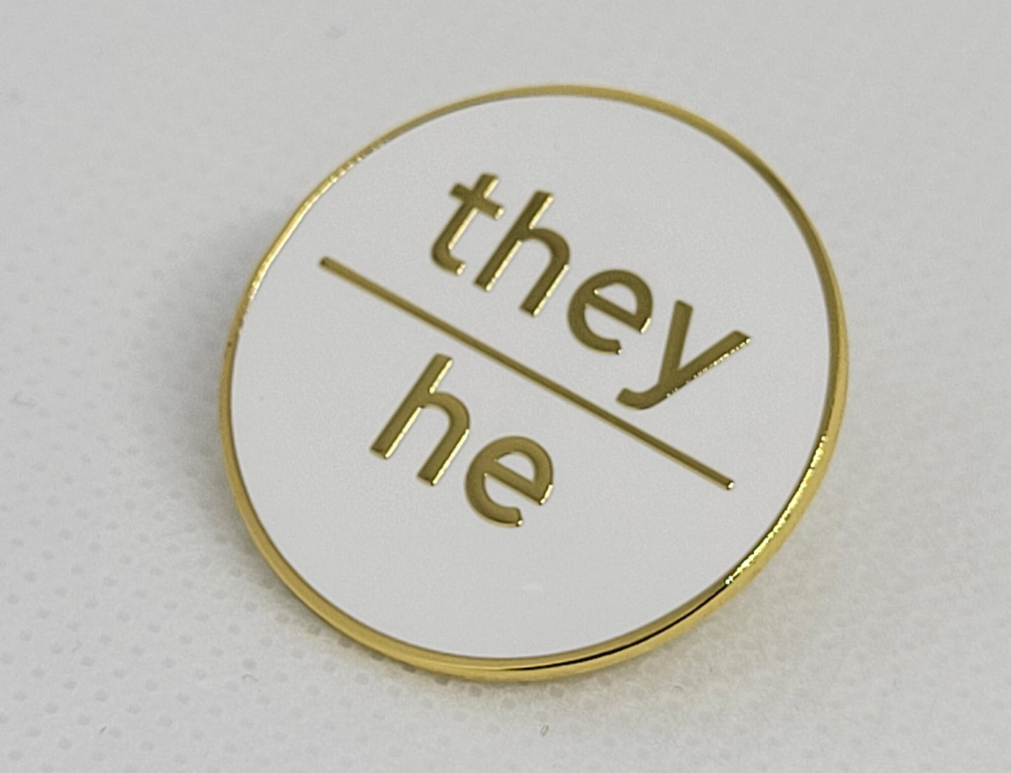 Modern Minimalist Pronoun Pin | They He Pin | Choose White & Gold or White/Black | They/He Pronoun Button | Nonbinary Pronoun Pin