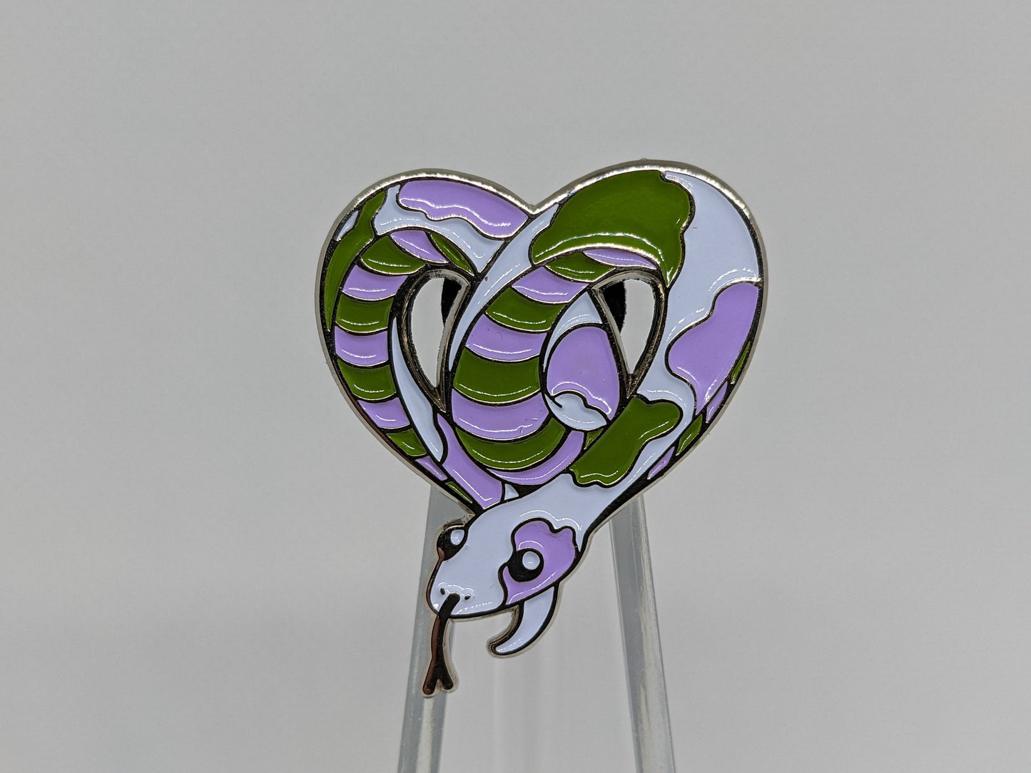 Genderqueer Pride Noodle Heart-Shaped Snake Enamel Pin | Subtle Pride LGBTQ+ Gender Queer Flag Colors
