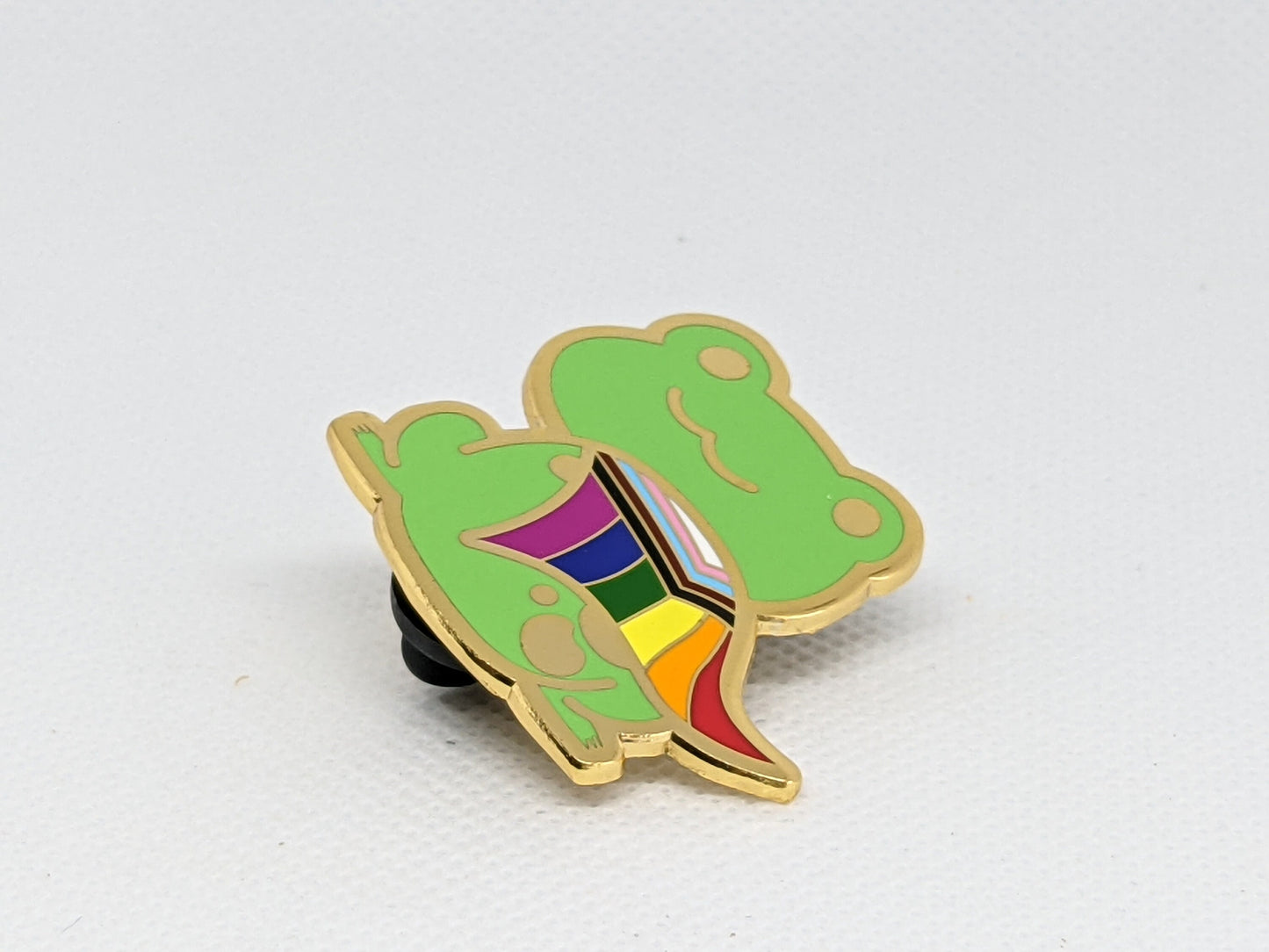 Pride Frog Chibi Hard Enamel Pin | Choose Gay Rainbow Pride Flag or Progress Pride Flag for Trans BIPOC Solidarity