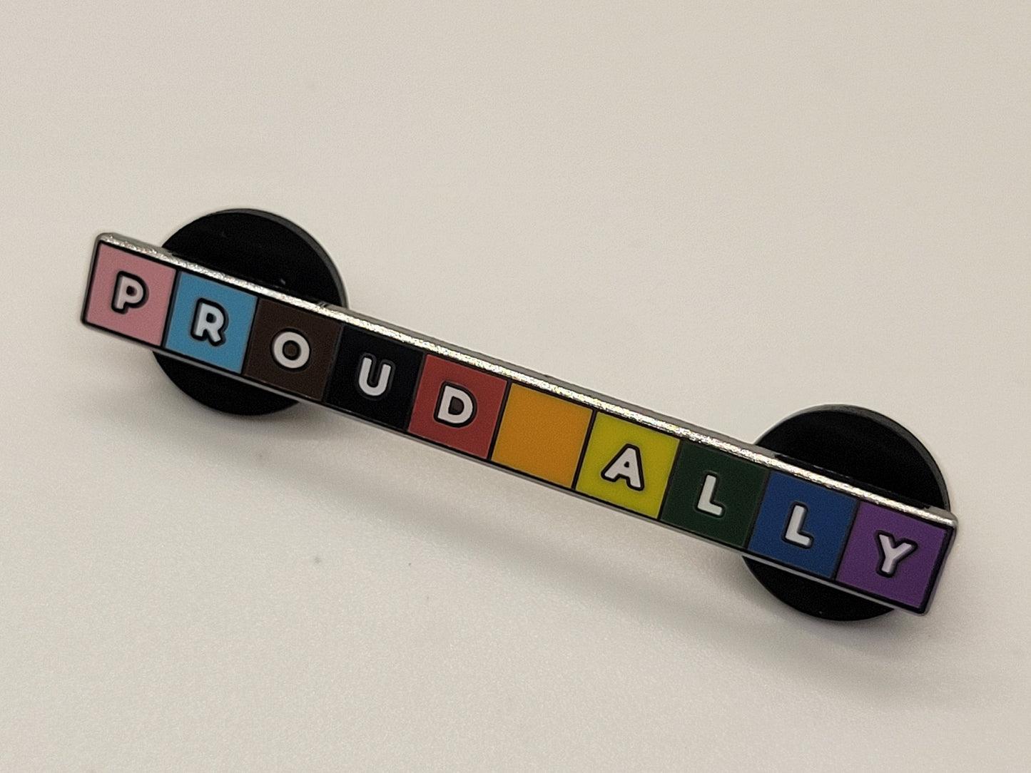Proud Ally Enamel Lapel Pin with Rainbow Pride Colors for LGBTQ and Trans Rights Support