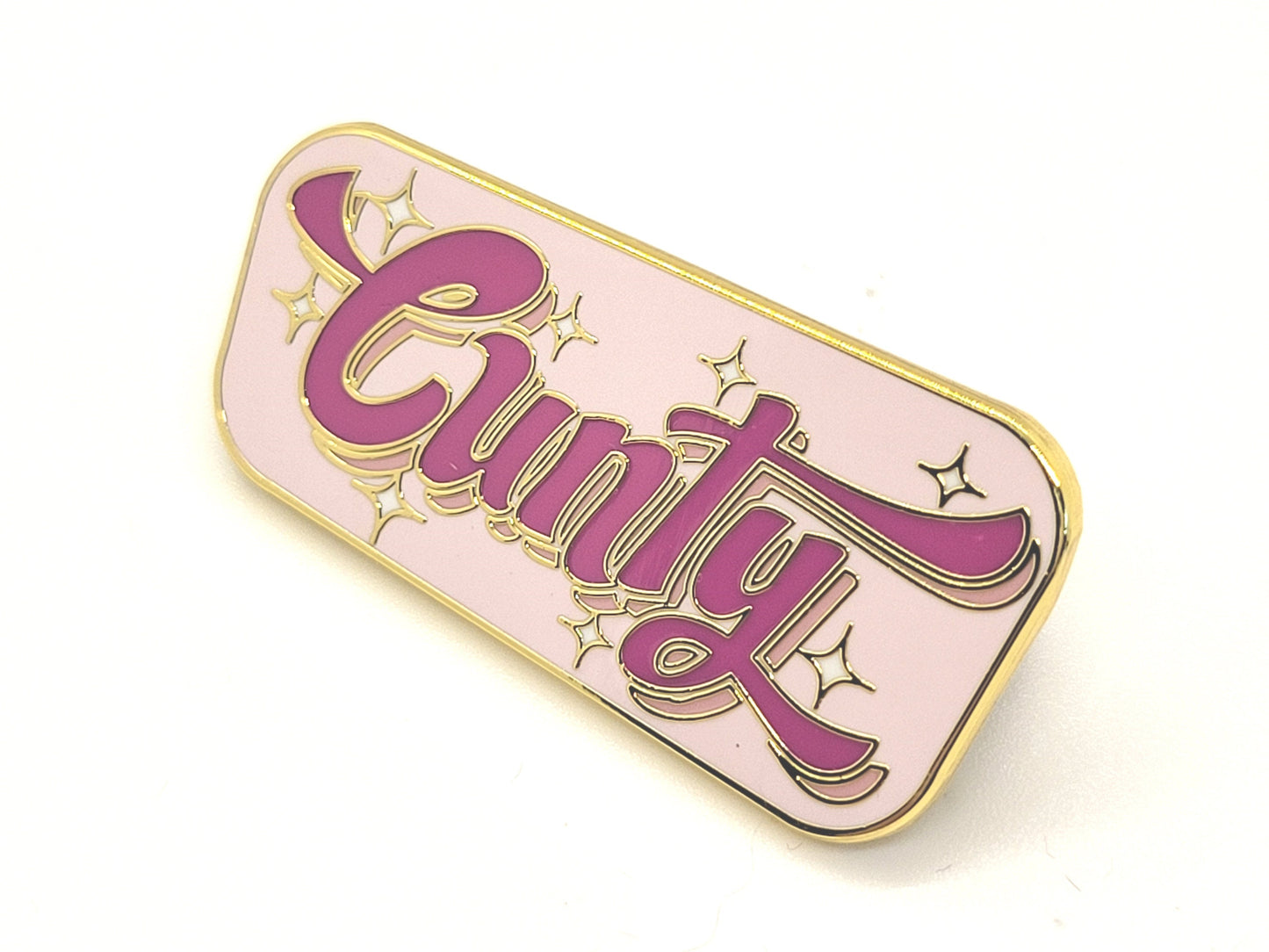 Cunty Enamel Pin | Curvy Bold Hot Pink & Sparkly Design for Those Serving It | Free Shipping
