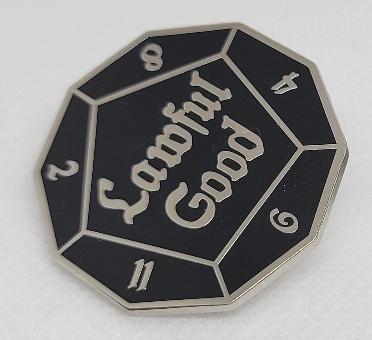 Lawful Good DnD Alignment d12 Dice Enamel Pin Silver or Gold Finish | Geeky Gift for Gamers & Fans