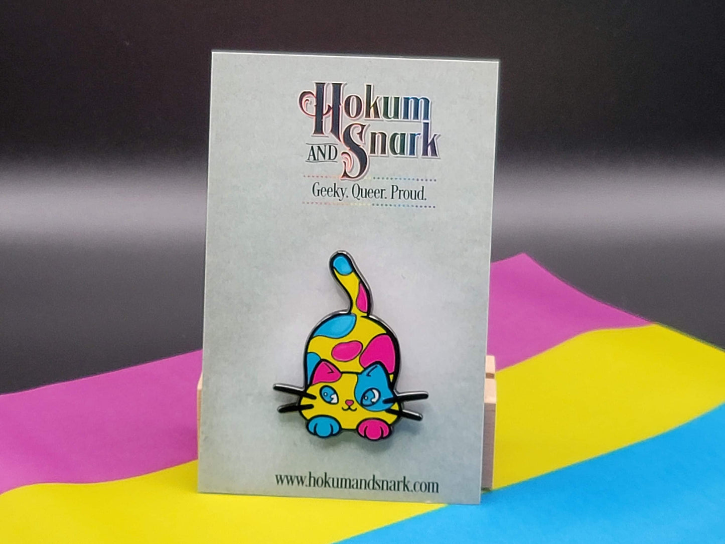 Pansexual Pin Purride Chibi Cat Hard Enamel Pin in Pan Pride Flag Colors | LGBTQ+ Subtle Pan Pride Jewelry