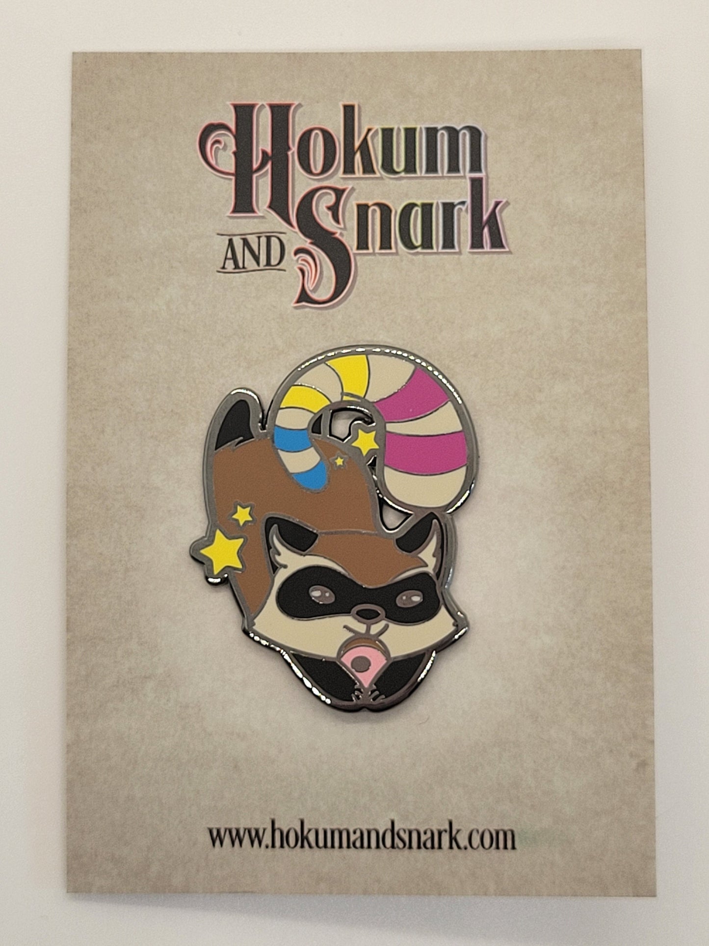 Pansexual Pride Raccoon Pin | Chibi Trash Panda Hard Enamel Lapel Pin with Pan Pride Stripes on Tail