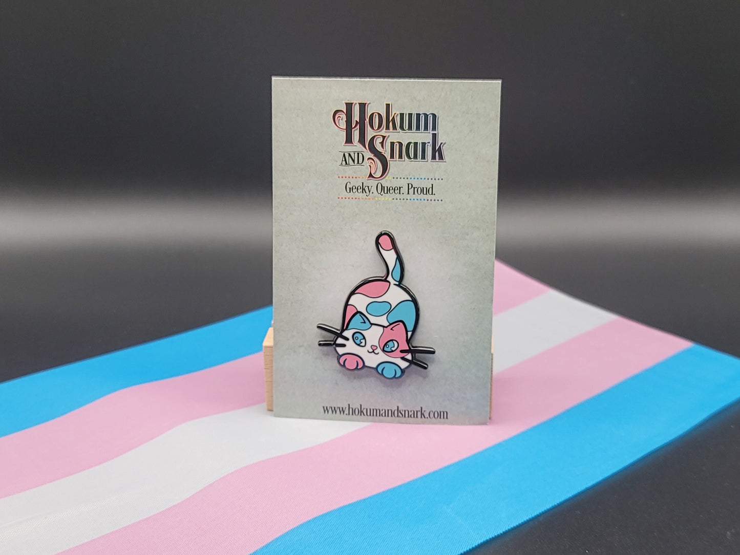 Transgender Pin Purride Chibi Calico Cat Enamel Pin in Trans Pride Flag Colors | LGBTQ+ Subtle Trans Pride Jewelry