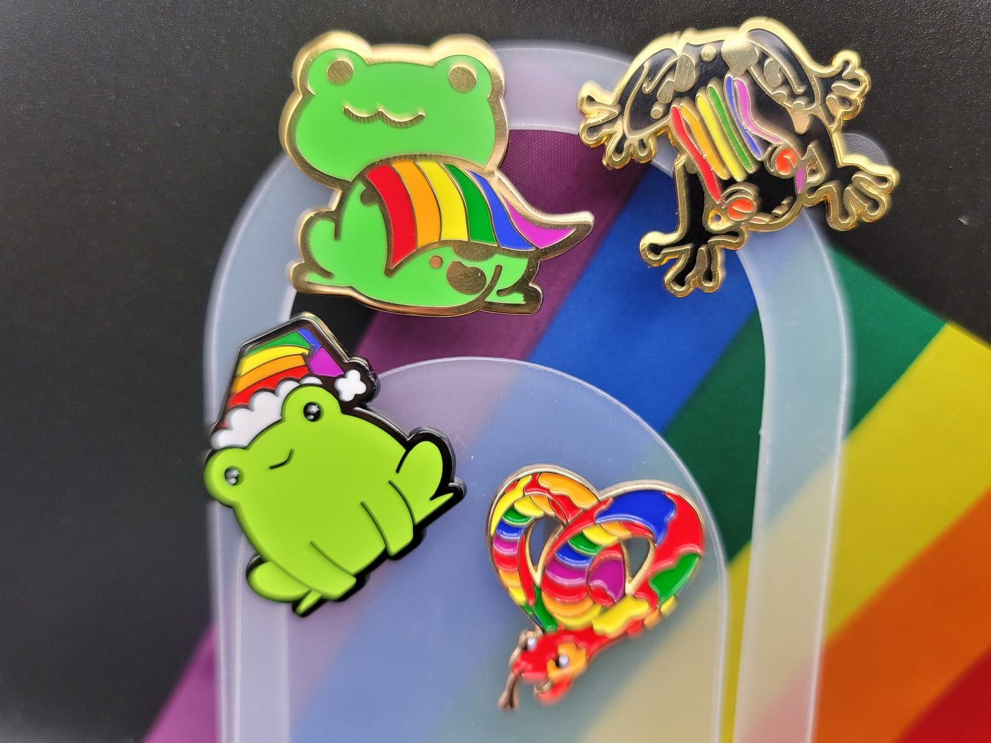 Pride Frog Chibi Hard Enamel Pin | Choose Gay Rainbow Pride Flag or Progress Pride Flag for Trans BIPOC Solidarity