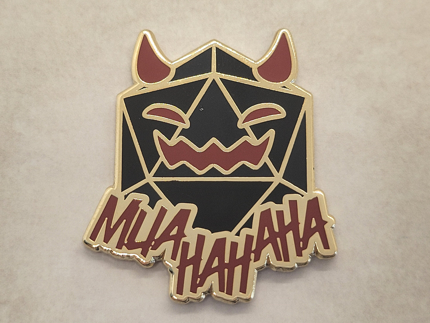 Evil DnD Game Master Enamel Lapel Pin | D20 Dice with Devil Horns Muahahaha Dragon Dungeon Master
