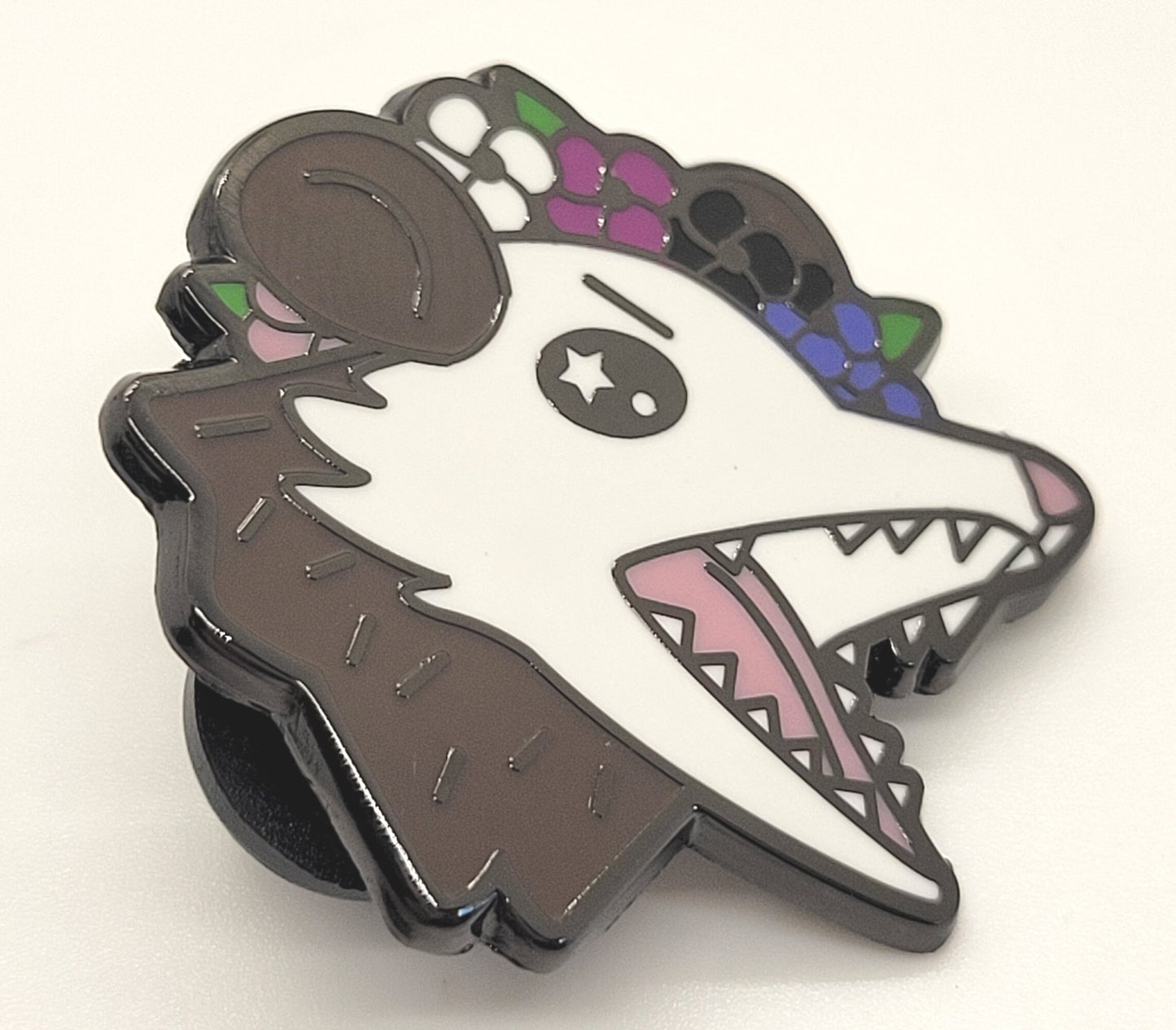 Genderfluid Pride Possum in Flower Crown Screams in Gay | Trash Opossum Enamel Pin Says Gender is Garbage | LGBTQ Pin