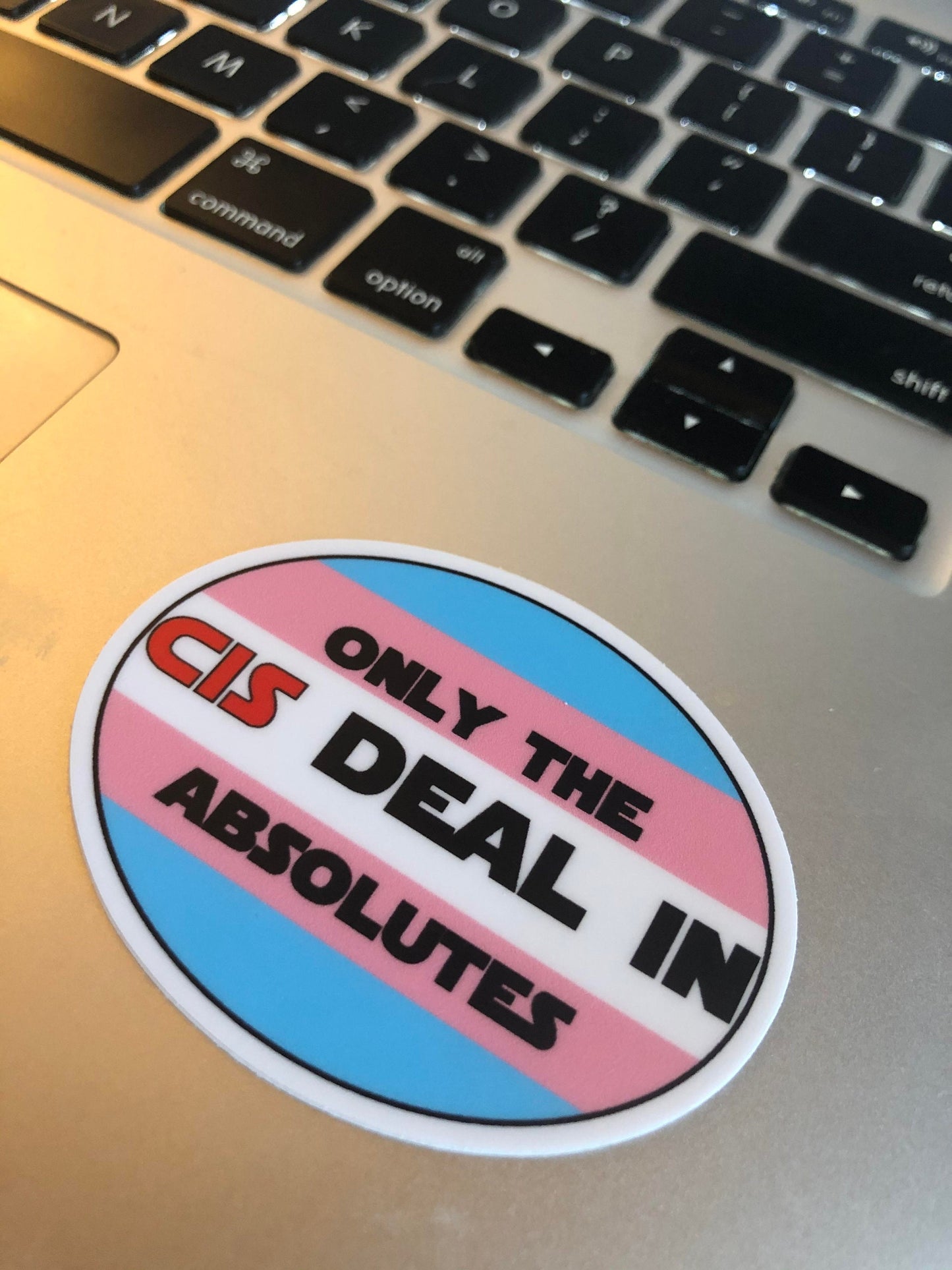 Only The Cis Deal In Absolutes Star Wars Pun Trans Pride Decal | Waterproof Die-Cut Vinyl Sticker for Car, Laptop, Water Bottle etc.