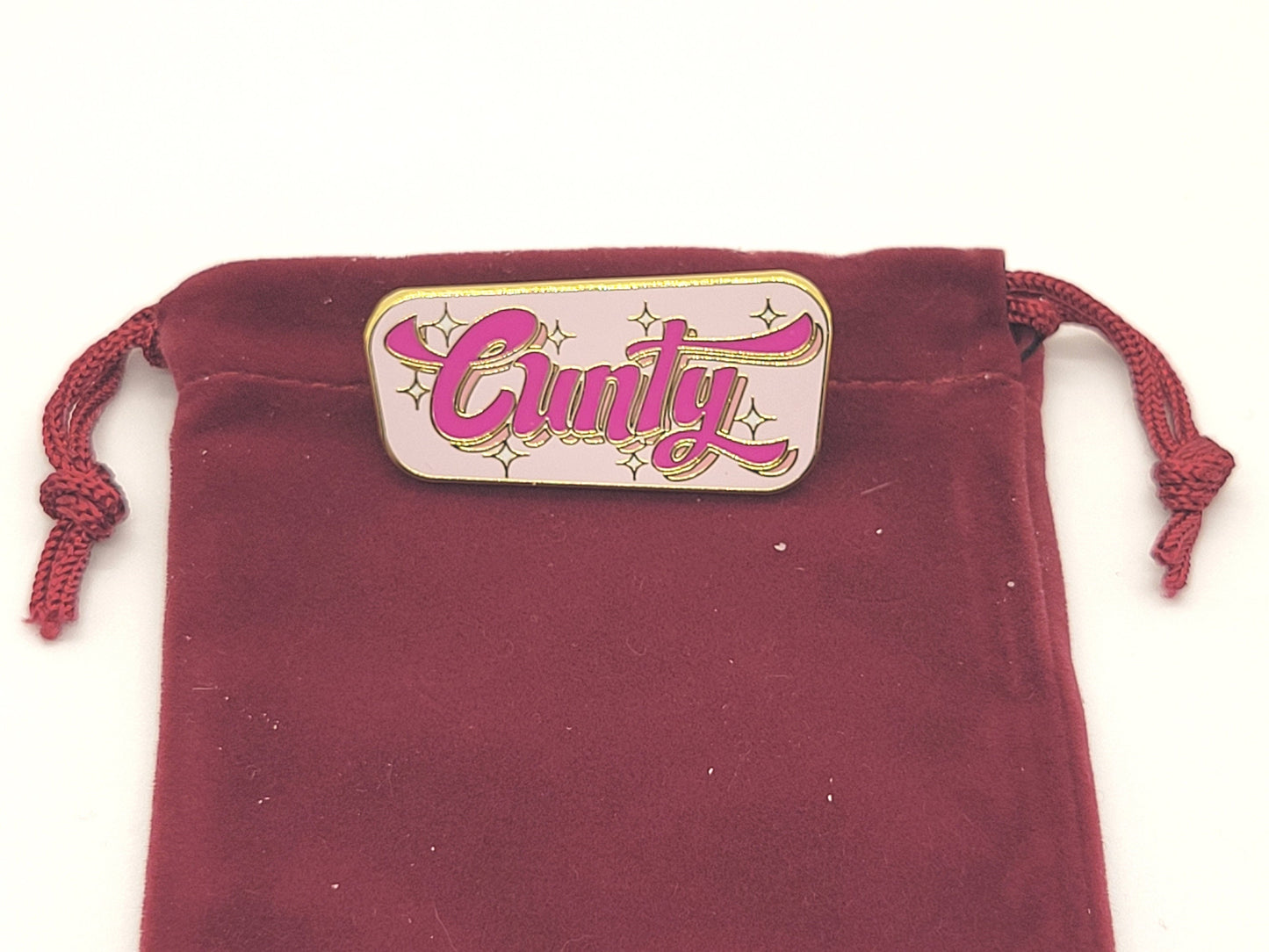 Cunty Enamel Pin | Curvy Bold Hot Pink & Sparkly Design for Those Serving It | Free Shipping