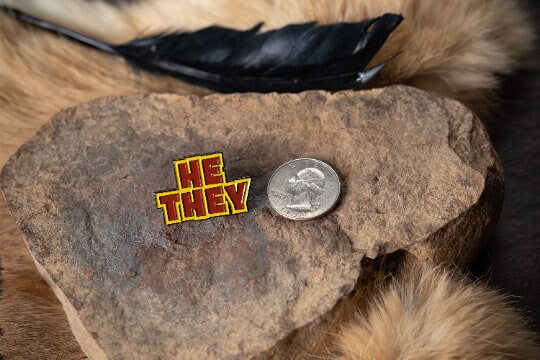 He They Pronoun Pin | Masc Nonbinary Multi-Gender Fluid Enamel Pronoun Button