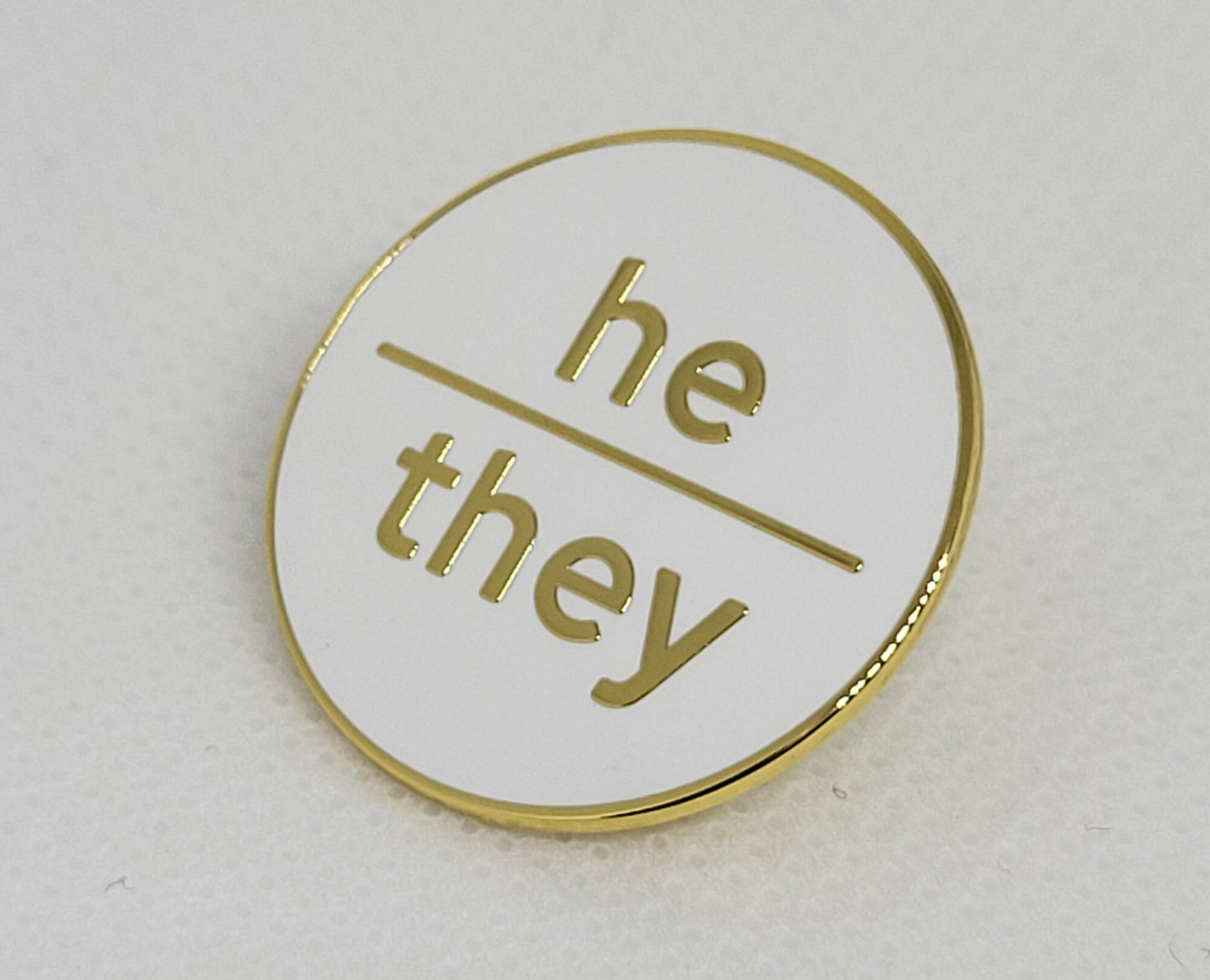 Nonbinary Pronoun Pin | He They Pin | Choose White & Gold or White/Black | He/They Pronoun Button | Modern Minimalist Pronoun Pin