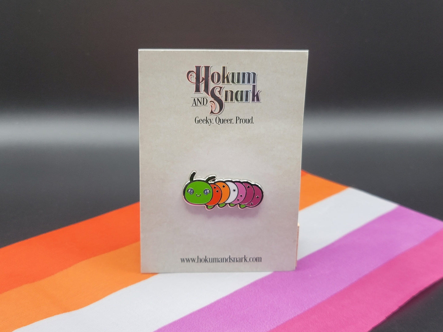 Lesbian Pride Pin | Caterpillar Chibi Enamel Pin in Lesbian Pride Flag Colors | LGBTQ+ Pins | Subtle Pride Jewelry Accessory