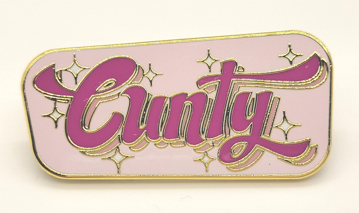 Cunty Enamel Pin | Curvy Bold Hot Pink & Sparkly Design for Those Serving It | Free Shipping