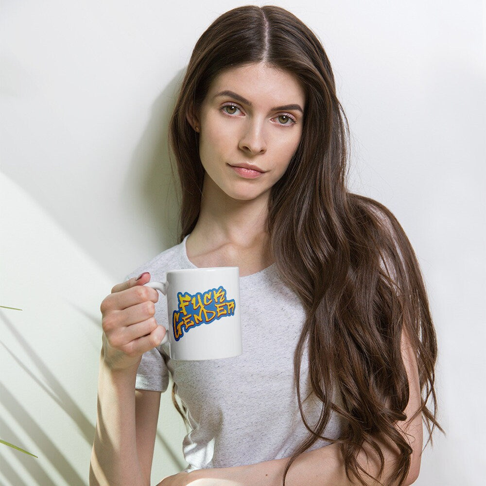 F*ck Gender Graffiti Art Gender Nonconforming Agender Nonbinary Genderfluid Genderqueer White Ceramic Mug - 11 oz or 15 oz
