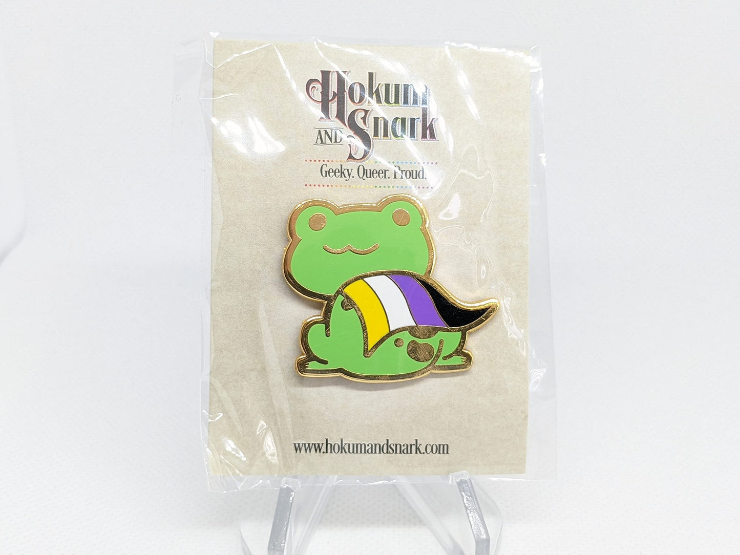 Nonbinary Pride Frog Pin | Chibi Queer Frog Enamel Pin in Non Binary Pride Flag Cape | Pride Jewelry Accessories | LGBTQ Frog Pins