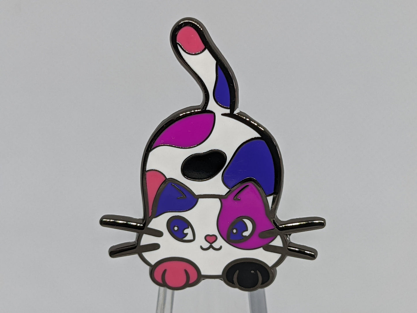 Genderfluid Pin Purride Chibi Cat Hard Enamel Pin in Gender Fluid Pride Flag Colors | LGBTQ+ Subtle Genderfluid Pride Jewelry
