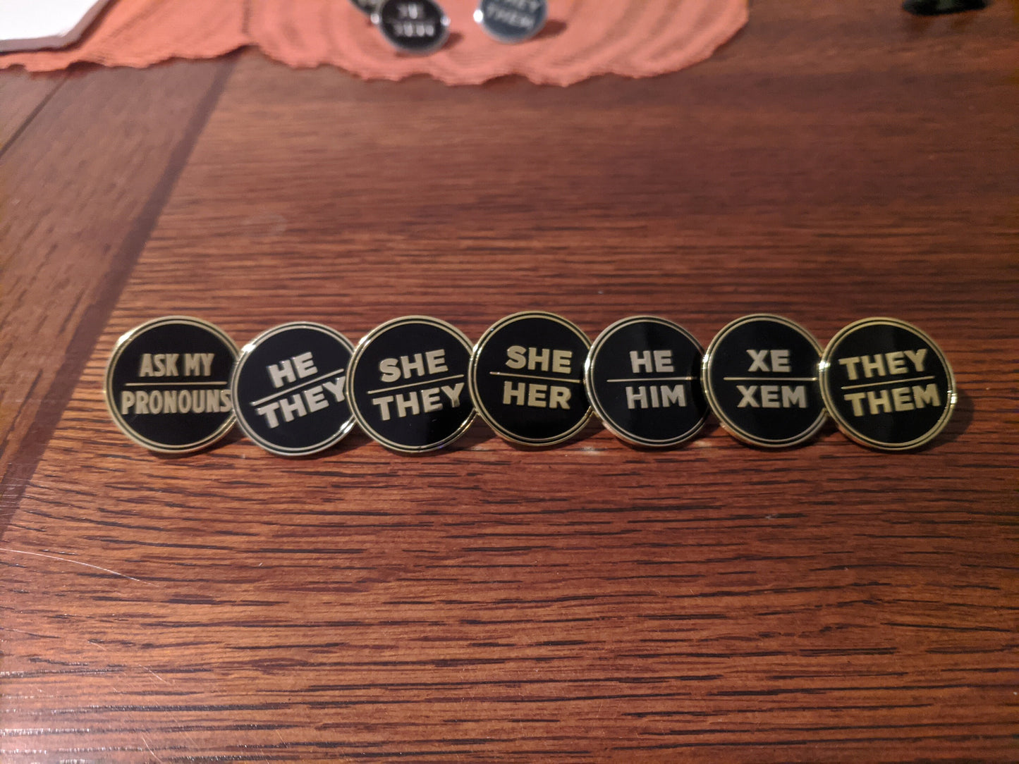 He They Pronoun Pin Silver or Gold 1-inch Round Hard Enamel | Masc Nonbinary Gender Fluid Pronoun Badge