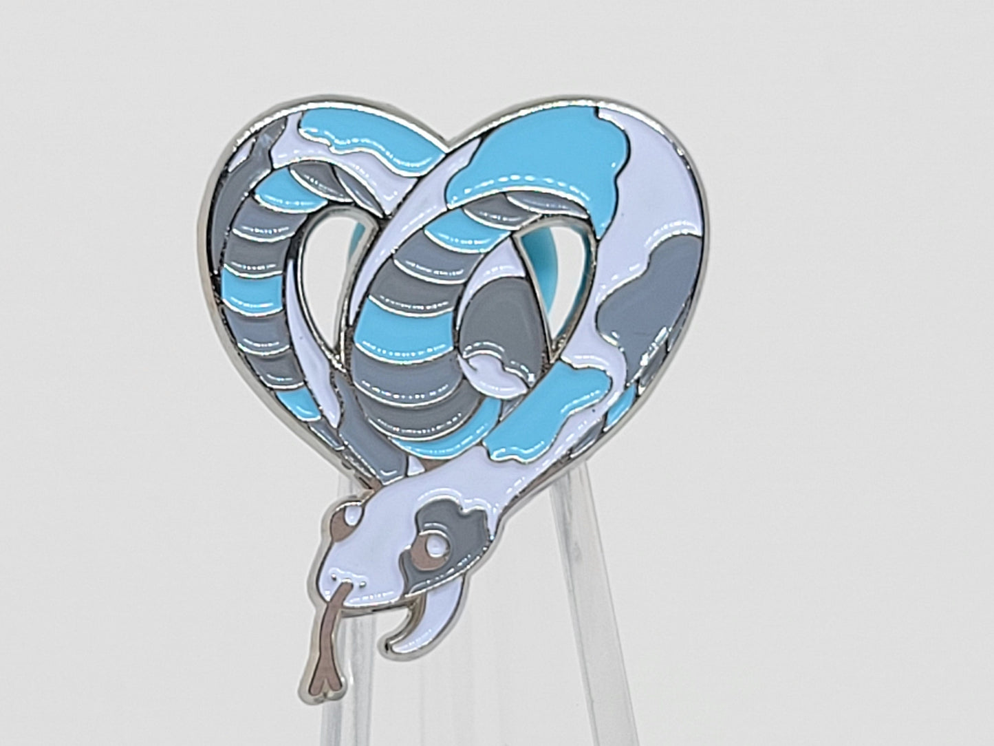 Subtle Demiboy Pin | Danger Noodle Heart-Shaped Snake Enamel Pin in Demiboy Pride Flag Colors | LGBTQ+ Pride Jewelry