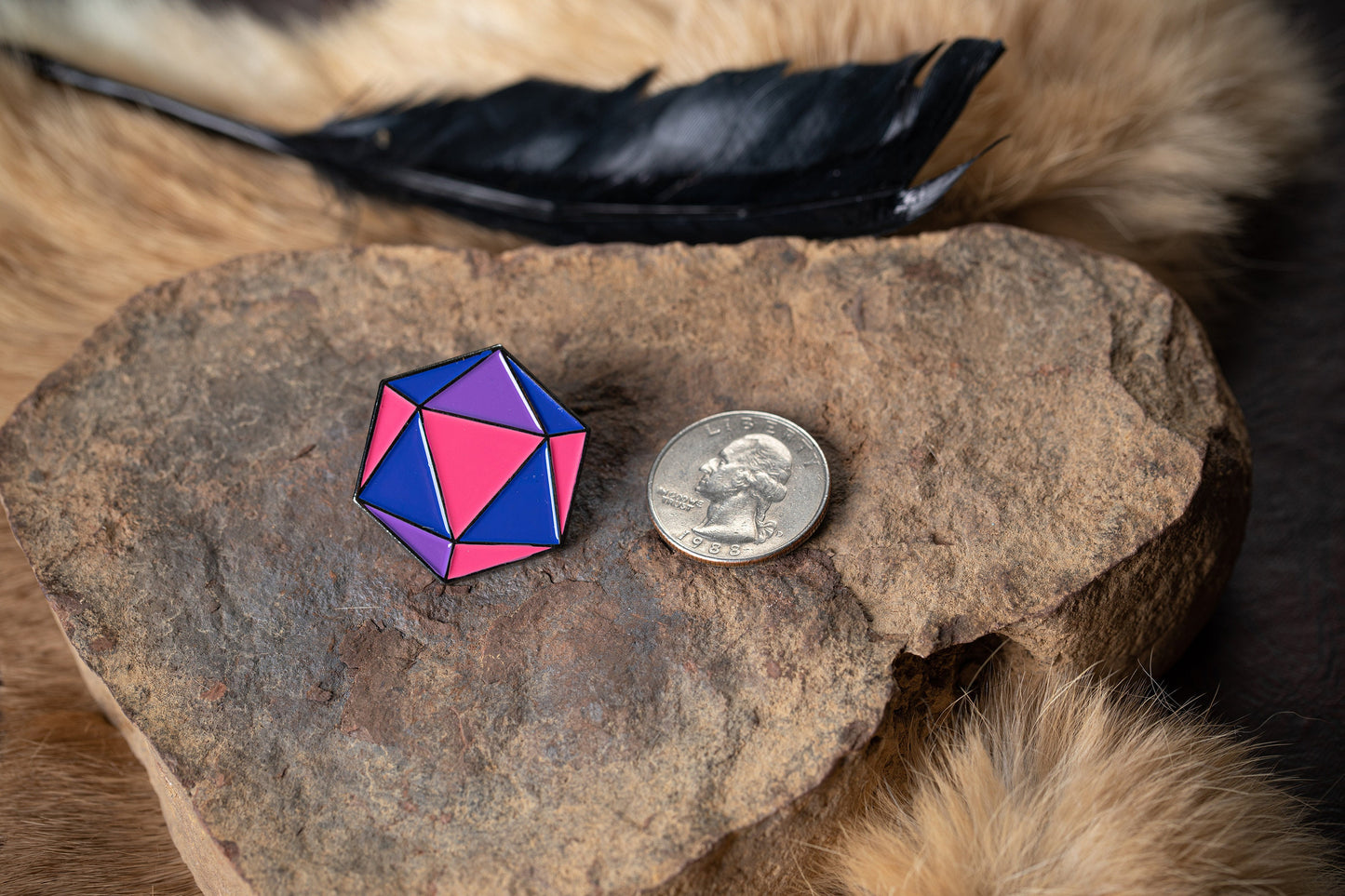 Bi Pride d20 Gaming Dice Enamel Pin in LGBTQ+ Bisexual Flag Colors