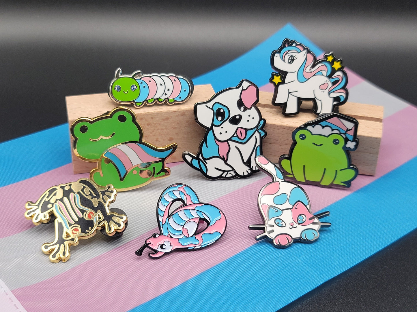 Transgender Pin Purride Chibi Calico Cat Enamel Pin in Trans Pride Flag Colors | LGBTQ+ Subtle Trans Pride Jewelry