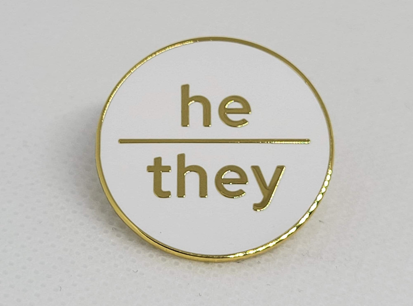 Nonbinary Pronoun Pin | He They Pin | Choose White & Gold or White/Black | He/They Pronoun Button | Modern Minimalist Pronoun Pin
