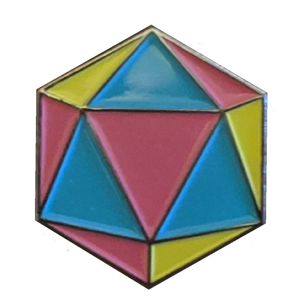 Pansexual Pride d20 Gaming Dice Enamel Pin in LGBTQ Pan Pride Flag Colors