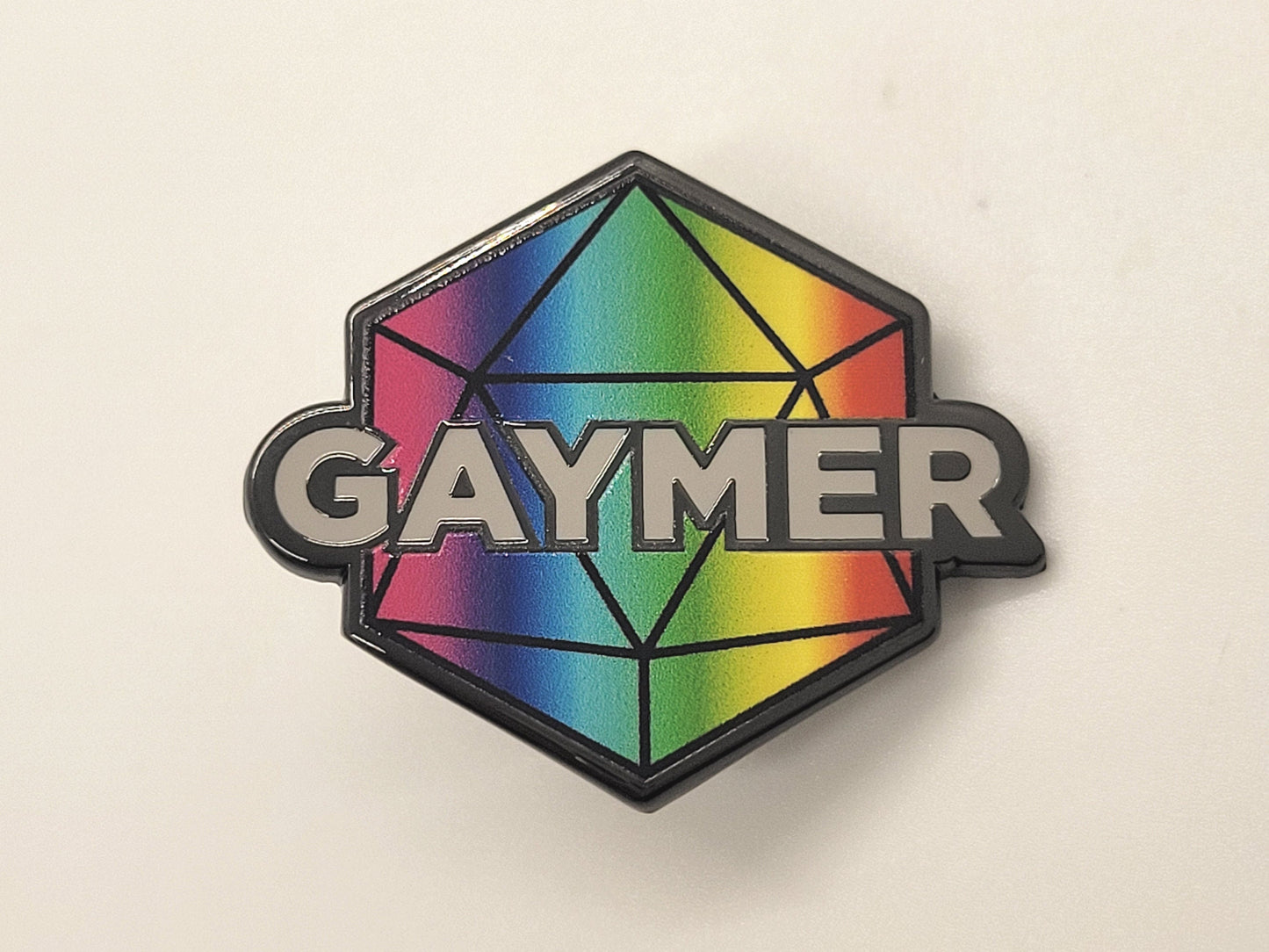 Gaymer Pride D20 Pin in Rainbow LGBT+ Flag Colors | Queer Gamer Hard Enamel Pin