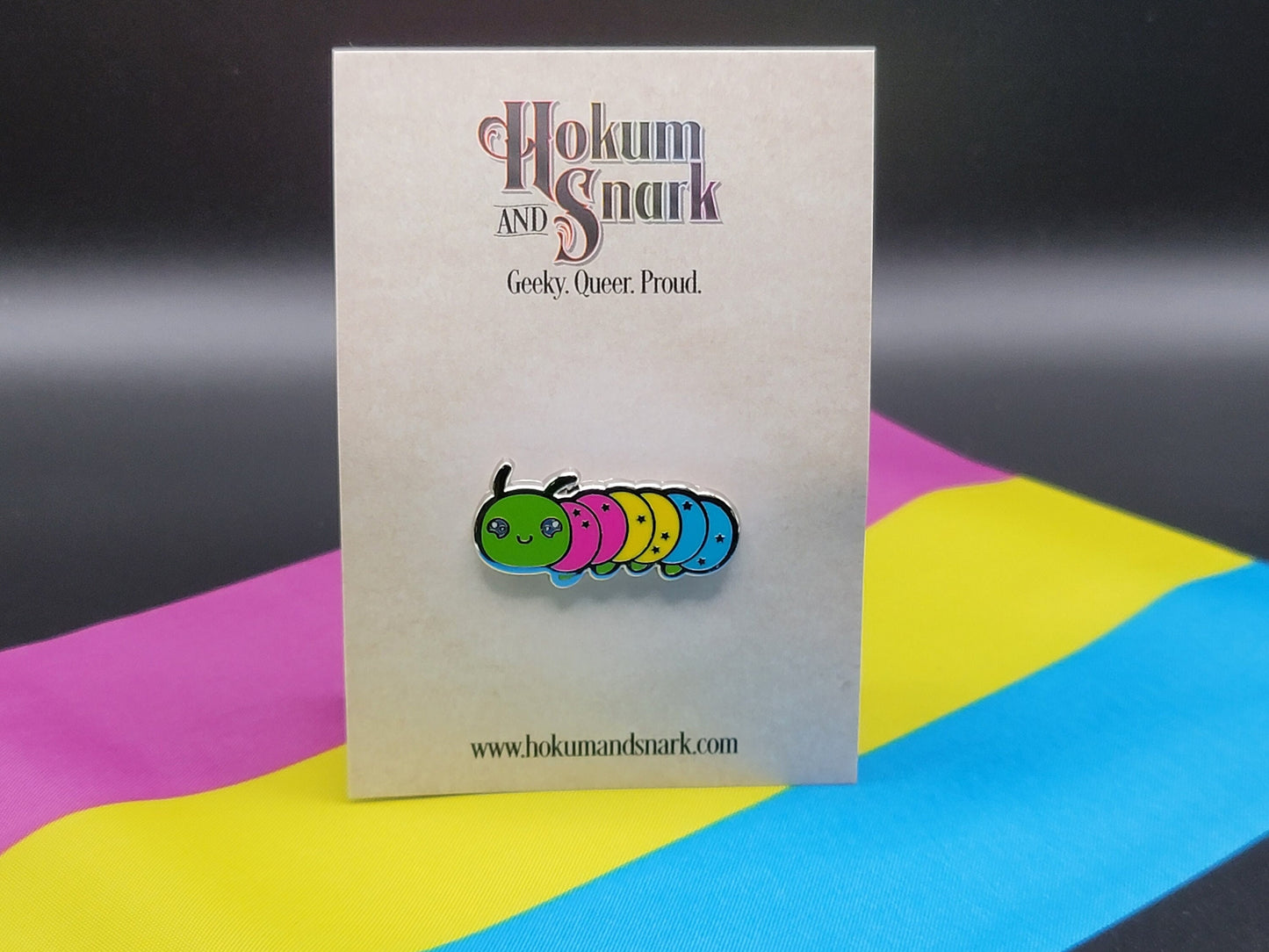 Pansexual Pride Pin | Caterpillar Chibi Enamel Pin in Pan Pride Flag Colors | LGBTQ+ Pins | Subtle Pride Jewelry Accessory