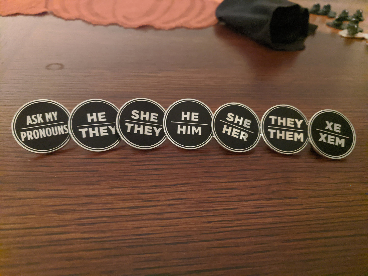 She Her Pronoun Pin Silver or Gold 1-inch Round Hard Enamel | Female Femme Pronoun Badge