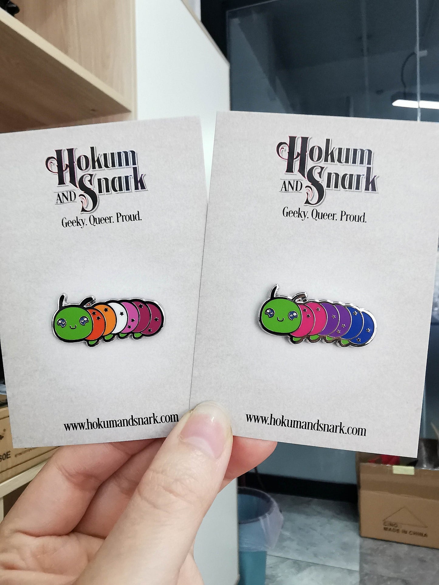 Lesbian Pride Pin | Caterpillar Chibi Enamel Pin in Lesbian Pride Flag Colors | LGBTQ+ Pins | Subtle Pride Jewelry Accessory