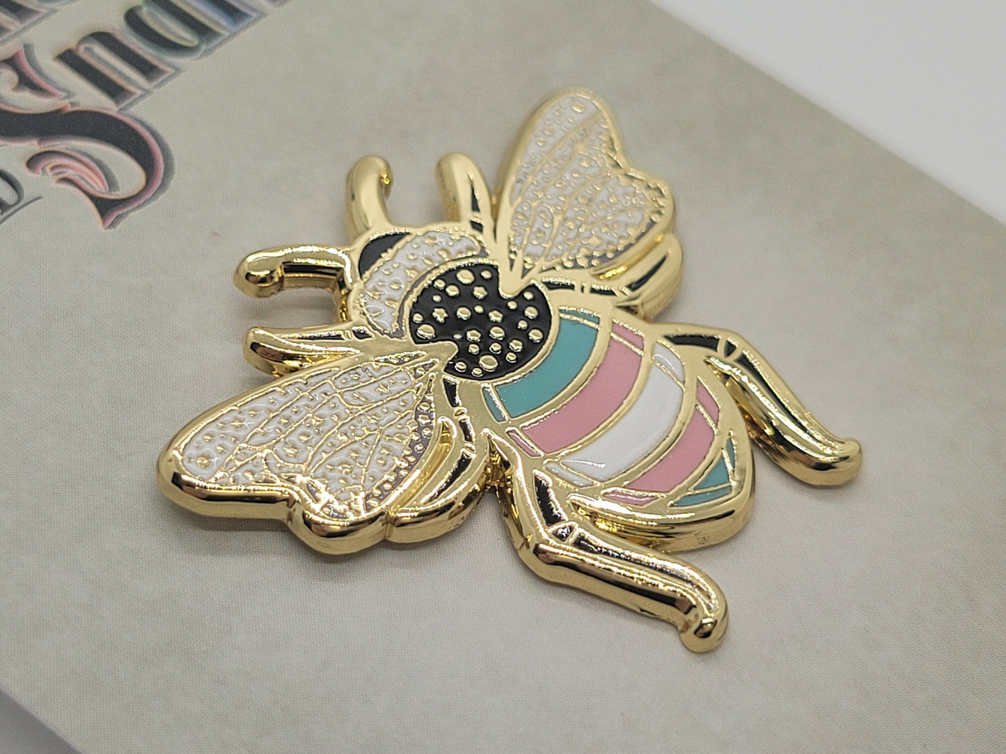 Subtle Queer Pin | Trans Pride Bee Enamel Pin in Transgender LGBT+ Flag Colors | Pride Jewelry