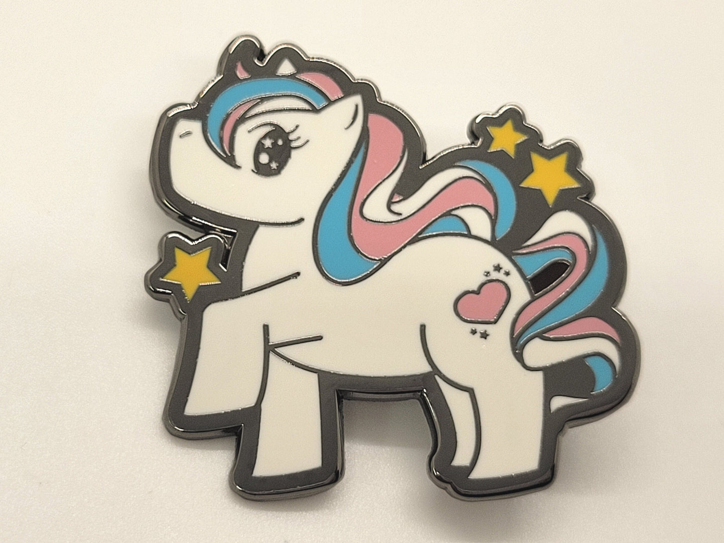 Chibi Unicorn Trans Pride Enamel Pin | Gay My Little Pony Pin with Transgender Pride Flag Colors | LGBTQ+ Pins | Subtle Pride Jewelry