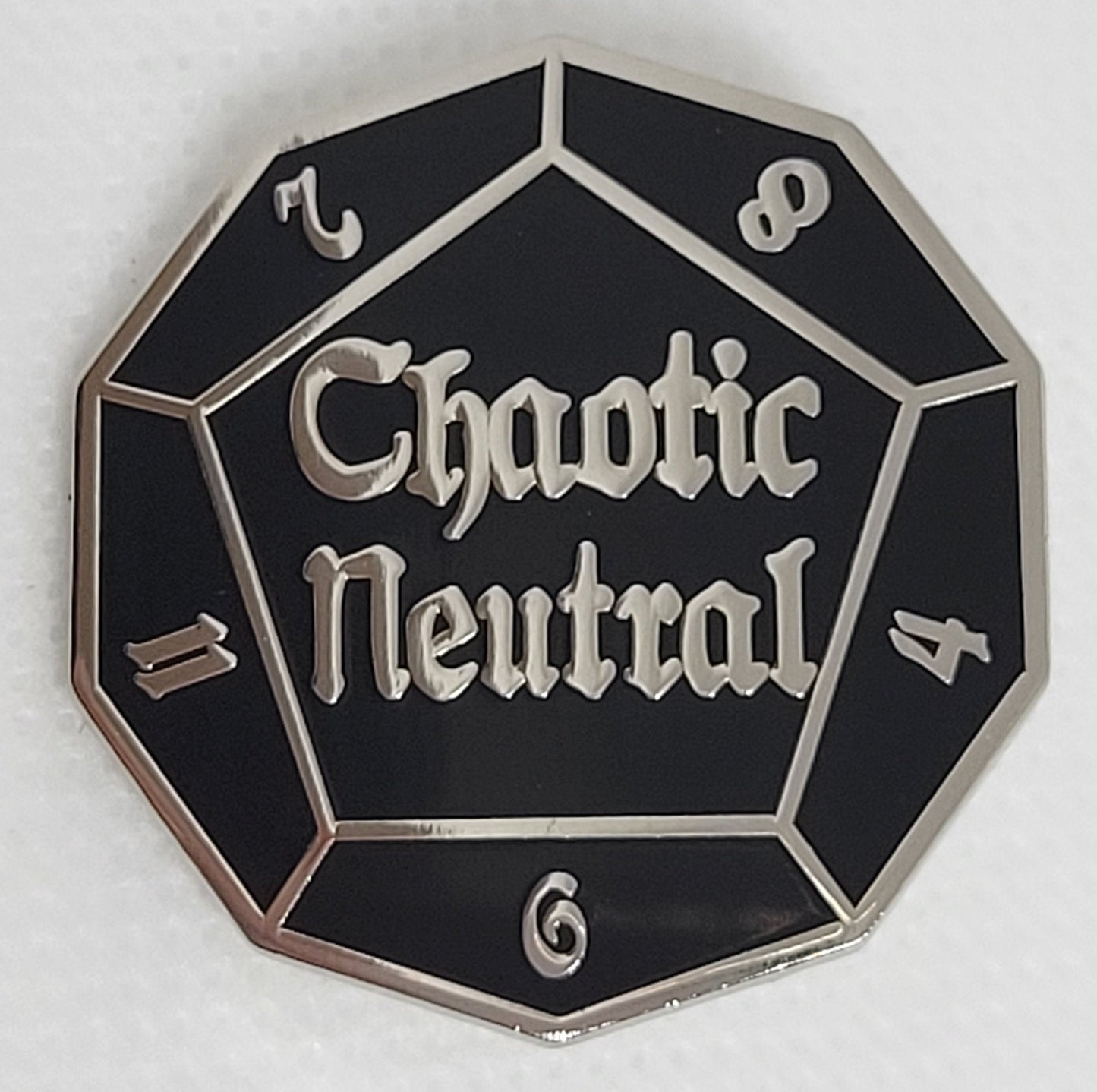 Chaotic Neutral DnD Alignment d12 Dice Enamel Pin Silver or Gold Finish | Geeky Gift for Gamers & Fans