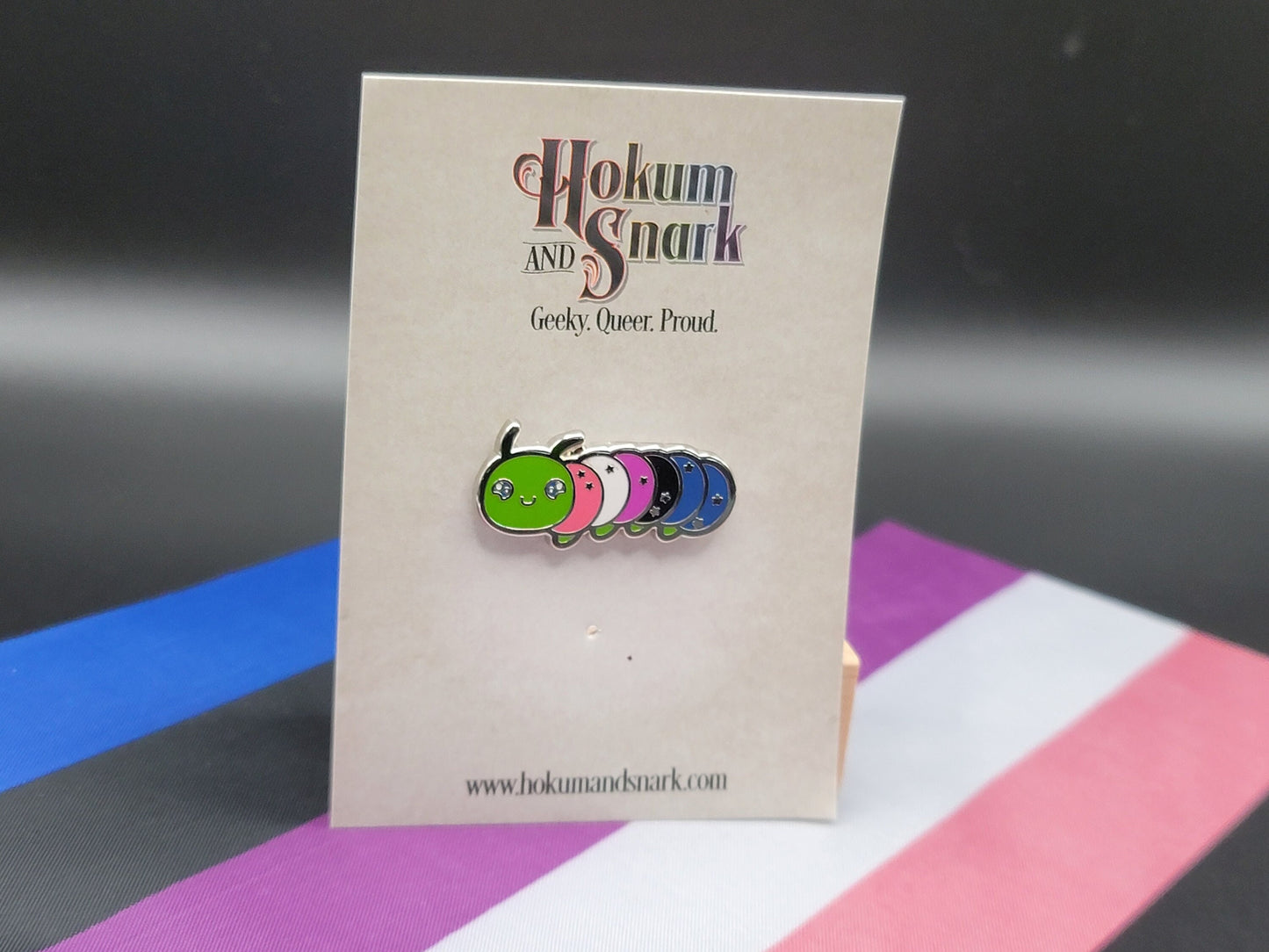 Genderfluid Pride Pin | Caterpillar Chibi Enamel Pin in Genderfluid Pride Flag Colors | LGBTQ+ Pins | Subtle Pride Jewelry Accessory