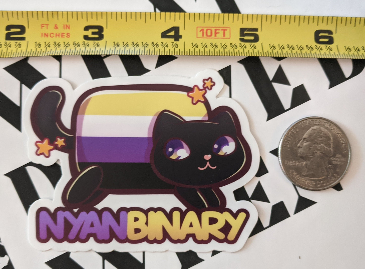 Nyanbinary Nyan Cat Nonbinary Pride Pun Decal 2" | Waterproof Die-Cut Vinyl Sticker for Car, Laptop, Water Bottle, Etc.
