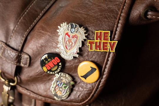 He They Pronoun Pin | Masc Nonbinary Multi-Gender Fluid Enamel Pronoun Button