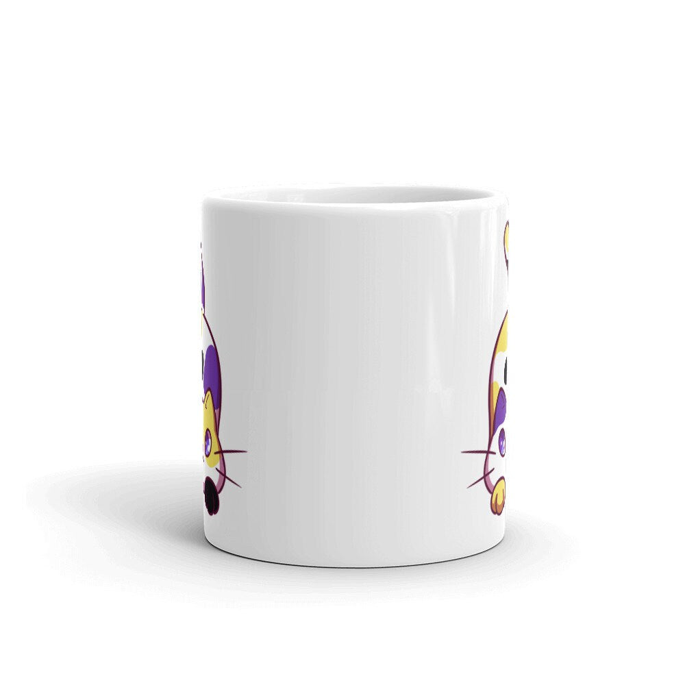 Nonbinary Gender Nonconforming Chibi Kitty in Enby Pride Flag Colors White Ceramic Mug - 11 oz or 15 oz - LGBT Pride Gifts & Accessories